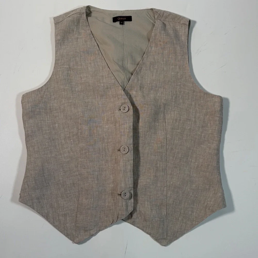 Quince Linen Vest and Pants Set Beige Medium Minimalist Old Money Quiet Luxury